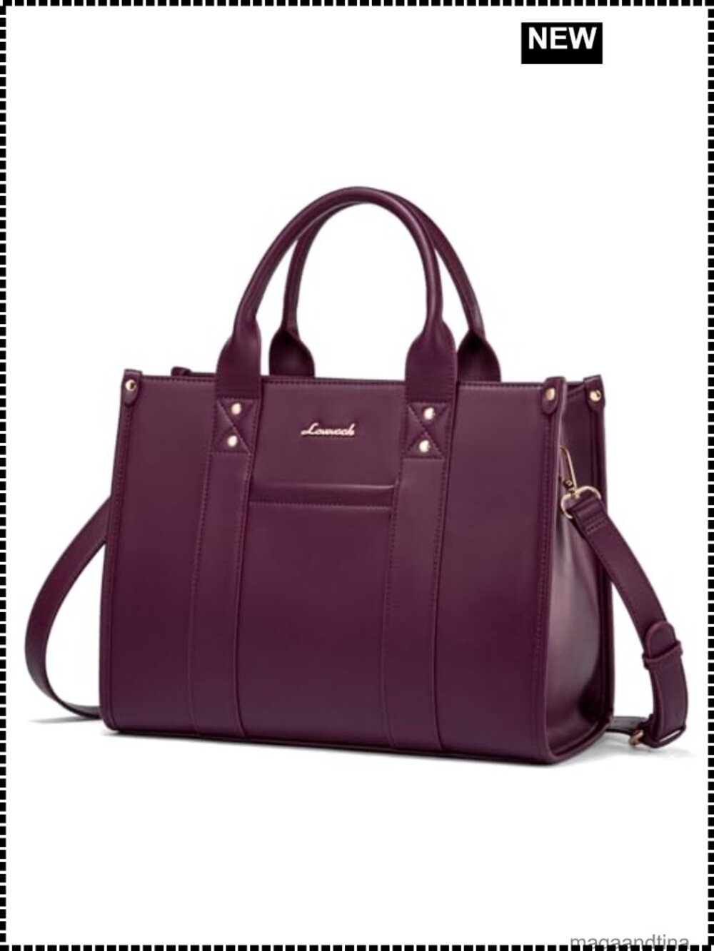 Faux Leather Satchel Tote Bag with Zipper Removable Strap Work Purse